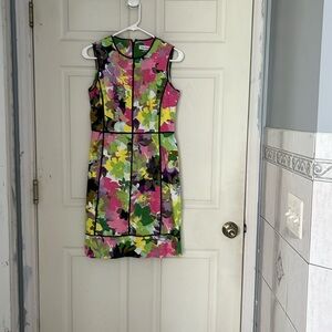 Multi floral color, sleeveless sheath dress. By Calvin Klein.